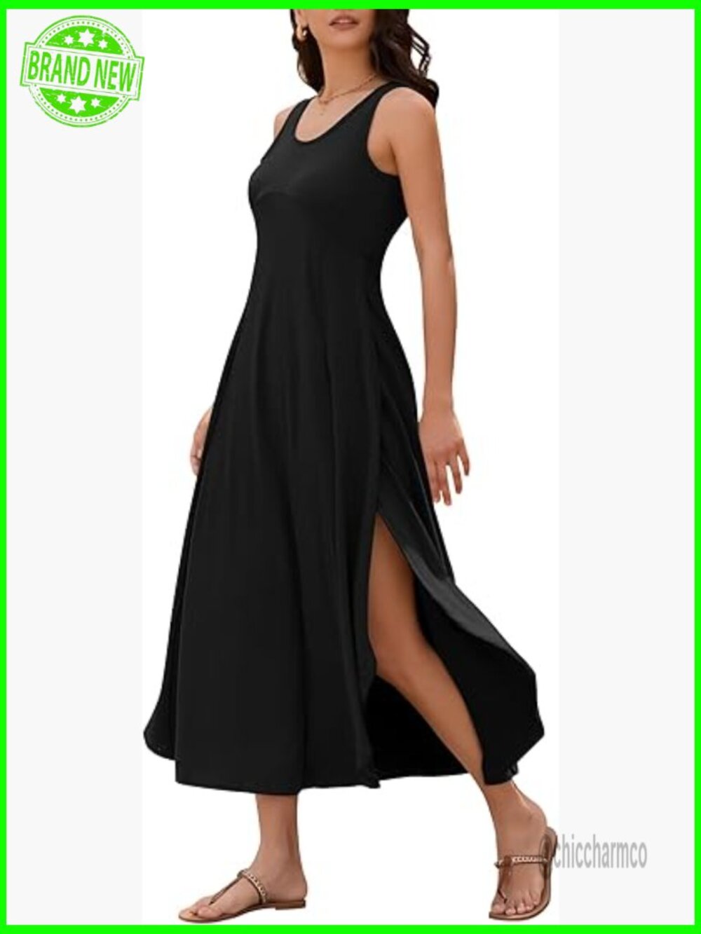 U Neck Backless Split Flowy Maxi Casual Tank Dress